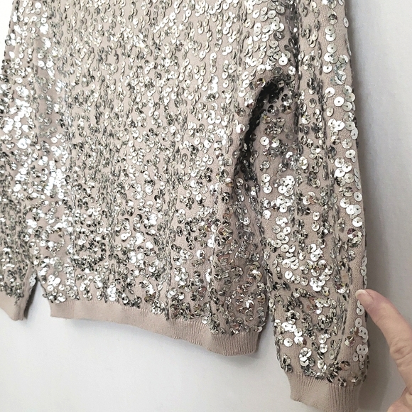 H&M Beige & Silver Sequin Knit 3/4 Sleeve Cropped Retro Inspired ♥ Cardi… - Picture 14 of 15